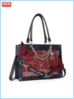 Goth Glam PU Leather Tote Bag Large Top Handle Satchel Women's Crossbody